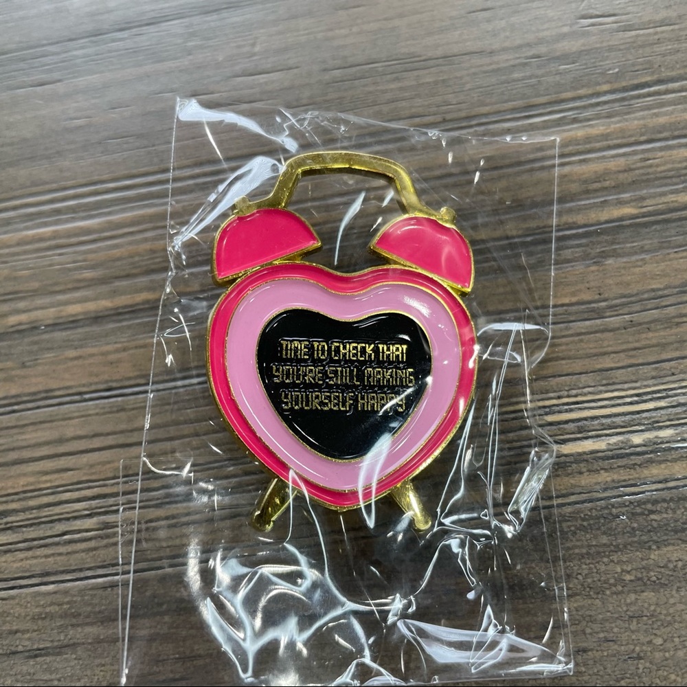 Time to check New pink & gold enamel pin